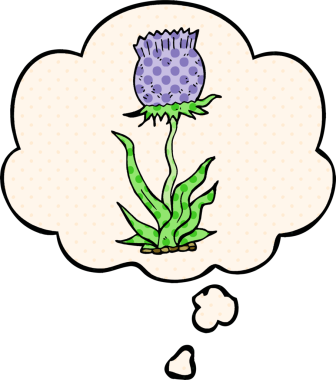 çizgi roman tarzında bir insan tarafından çizilmiş düşünce baloncuğu olan vahşi bir çiçek.