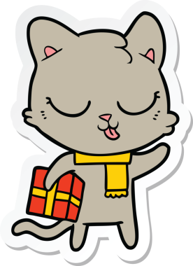 Bir insan tarafından çizilmiş çizgi film kedisinin çıkartması.