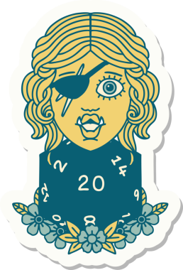 Bir insan tarafından çizilmiş 20 zarlı yarım bir ork hırsızının çıkartması.