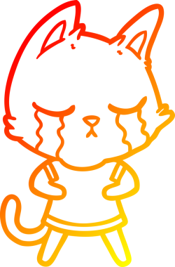 Bir insan tarafından çizilen ağlayan çizgi film kedisinin sıcak çizgi çizgisi.