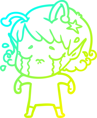 Bir insan tarafından çizilmiş ağlayan uzaylı kız çizgi filmi.