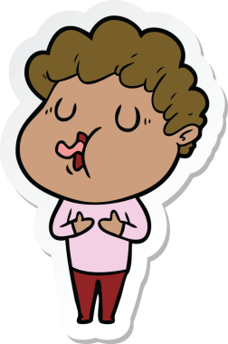 Bir insan tarafından çizilmiş şarkı söyleyen bir çizgi film karakterinin çıkartması.