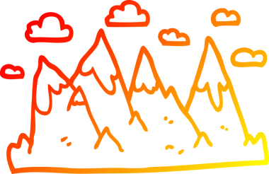 Bir insan tarafından çizilmiş çizgi bir dağ silsilesinin sıcak eğimli çizimi