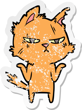 Bir insan tarafından çizilmiş sert bir çizgi film kedisinin sıkıntılı çıkartması.