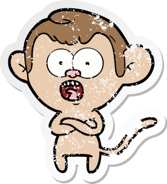 Bir insan tarafından çizilmiş, şok olmuş bir maymunun sıkıntılı çıkartması.