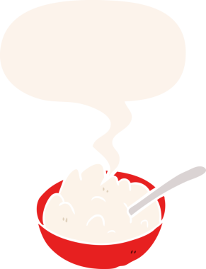 Bir insan tarafından çizilmiş konuşma baloncuklu lapa kasesi.