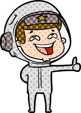 Bir insan tarafından çizilmiş gülen astronot çizgi filmi.