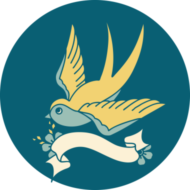 Bir insan tarafından çizilmiş bir kırlangıç sancağıyla dövme stili simgesi