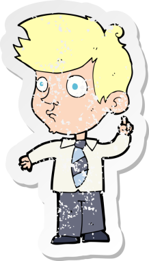 Bir insan tarafından çizilen soruyu soran bir çizgi film karakterinin gerilimli retro yapıştırması.