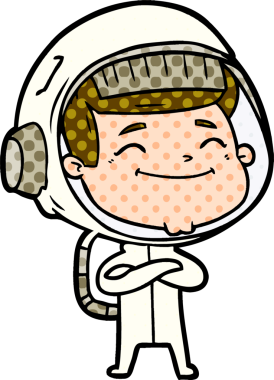 Bir insan tarafından çizilmiş mutlu astronot çizgi filmi.