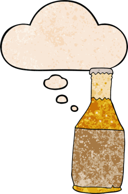Bir insan tarafından çizilmiş grunge desenli düşünce baloncuklu çizgi film bira şişesi.