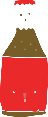 Bir insan tarafından çizilmiş düz renkli çizgi film bira şişesi.