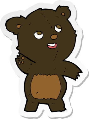 Bir insan tarafından çizilmiş siyah ayı ayıcığının salladığı bir karikatür çıkartması.