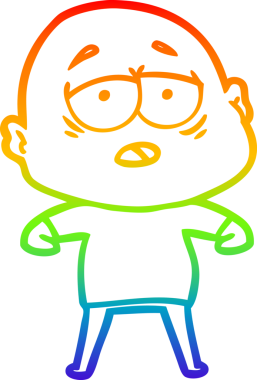 Gökkuşağı gradyan çizgi çizimi bir insan tarafından çizilmiş yorgun kel bir adam