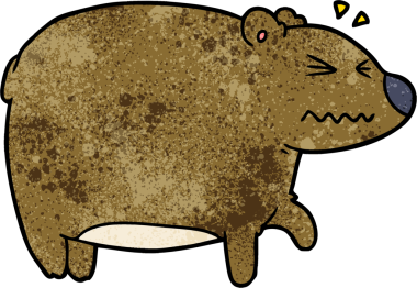 Bir insan tarafından çizilmiş yaralı bir kafası olan çizgi film ayısı.