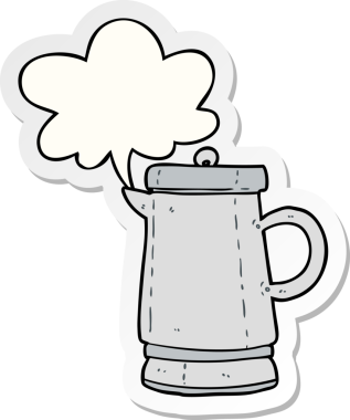 bir insan tarafından çizilmiş eski bir metal çaydanlık.