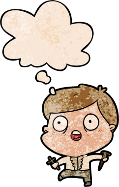 Çizgi filmdeki adam, bir insan tarafından çizilmiş grunge desenli düşünce balonu olan vampirleri avlıyor.