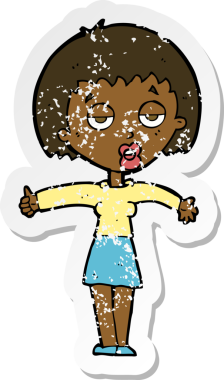 Bir insan tarafından çizilmiş, sıkıntılı bir karikatür çıkartması.