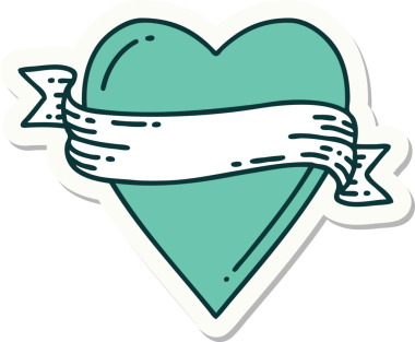 Bir insan tarafından çizilmiş geleneksel bir kalp ve bayrak stili dövme çıkartması.