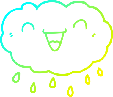 Bir insan tarafından çizilmiş mutlu bir karikatür bulutunun soğuk gradyan çizimi