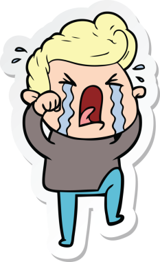 Bir insan tarafından çizilmiş ağlayan bir karikatür çıkartması.