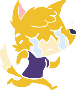 Bir insan tarafından çizilmiş ağlayan tilki düz renkli çizgi film