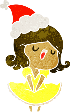 Bir insan tarafından çizilmiş Kawai kızının eski bir Noel karikatürü.