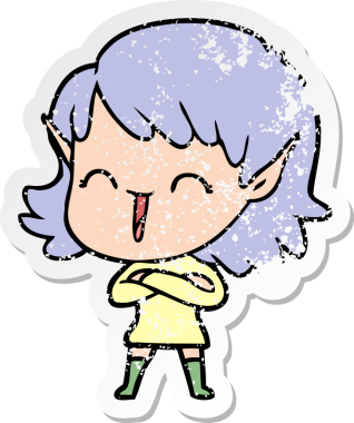 Bir insan tarafından çizilmiş karikatür elf kızının sıkıntılı çıkartması.