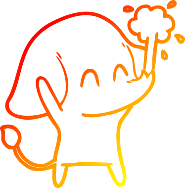 Bir insanın çizdiği suyu püskürten sevimli bir filin sıcak çizgi çizgisi.