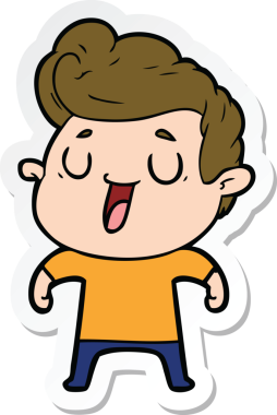 Bir insan tarafından çizilmiş mutlu bir çizgi film karakterinin çıkartması.