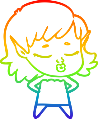 Gökkuşağı gradyan çizgisi bir insan tarafından çizilmiş güzel bir elf kızı çizimi