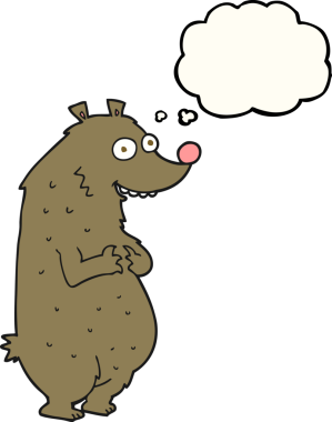 Bir insan tarafından çizilmiş serbest çizim balon karikatür ayısı.