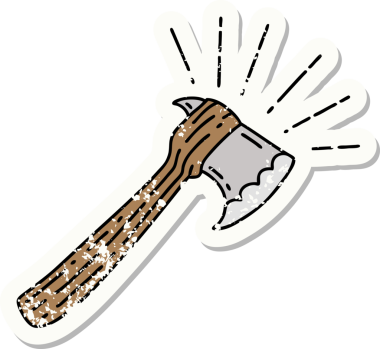 Bir insan tarafından çizilmiş eski dövme stili balta etiketi.