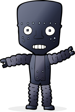 Bir insan tarafından çizilmiş çizgi film robotu