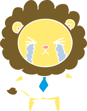 Düz renkli çizgi film ağlayan aslan gömleği ve bir insan tarafından çizilmiş kravat.