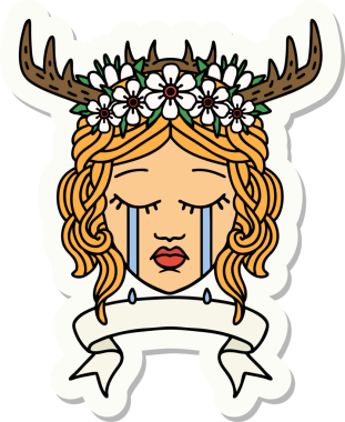 Ağlayan bir insan rahibin çıkartması. Bir insan tarafından çizilmiş pankartıyla.