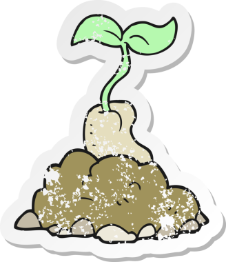 Bir insan tarafından çizilmiş filizlenen bir çizgi filmin gerilemiş etiketi.