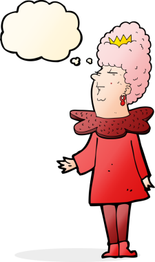 Bir insan tarafından çizilmiş düşünce kabarcığı olan çizgi film kraliçesi.