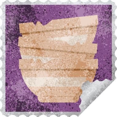 Bir insan tarafından çizilmiş bir yığın eski kaseler grafiksel kare etiket