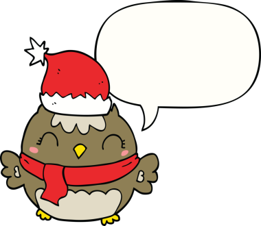 Bir insan tarafından çizilmiş konuşma baloncuklu şirin noel baykuşu