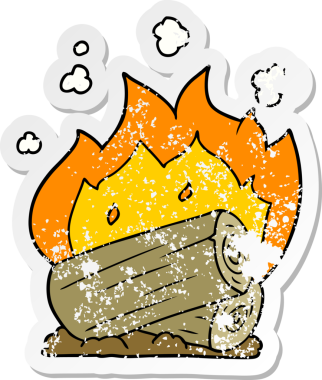 Bir insan tarafından çizilmiş karikatür kamp ateşinin sıkıntılı çıkartması.