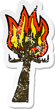 Bir insan tarafından çizilmiş, yanan bir çizgi film ağacının gerilimli yapıştırması.