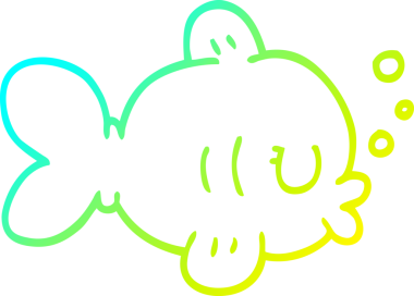 Bir insan tarafından çizilmiş komik bir karikatür balığının soğuk gradyan çizimi