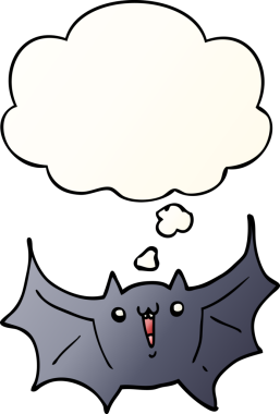 çizgi film mutlu vampir yarasa bir insan tarafından çizilmiş yumuşak eğimli düşünce kabarcığı ile