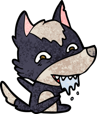 Bir insan tarafından çizilmiş aç kurt çizgi filmi.