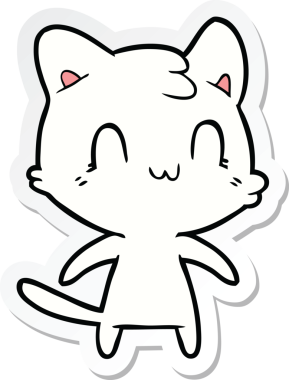 Bir insan tarafından çizilmiş mutlu bir kedinin çıkartması.