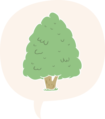 bir insan tarafından çizilmiş, konuşma baloncuğu olan çizgi film uzun ağaç.