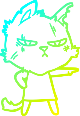 Bir insan tarafından çizilmiş sert bir çizgi film kedisinin çizimi.