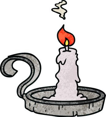 El çizimi karikatür bir mum tutacağı ve bir insan tarafından çizilmiş mum.