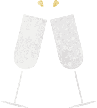 Bir insan tarafından çizilmiş şampanya kadehlerinin retro çizim tarzı karikatürü.